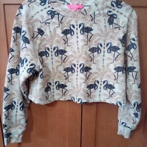 Lilly Pulitzer Zelek Crew Neck Cotton Pullover Deeper Coconut Flamingo